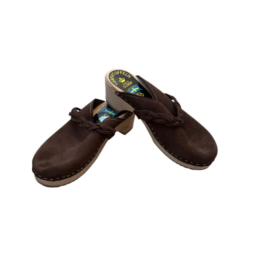 Torpatoffeln Brown Suede Braided Swedish Slip-On Clogs. EU 36.